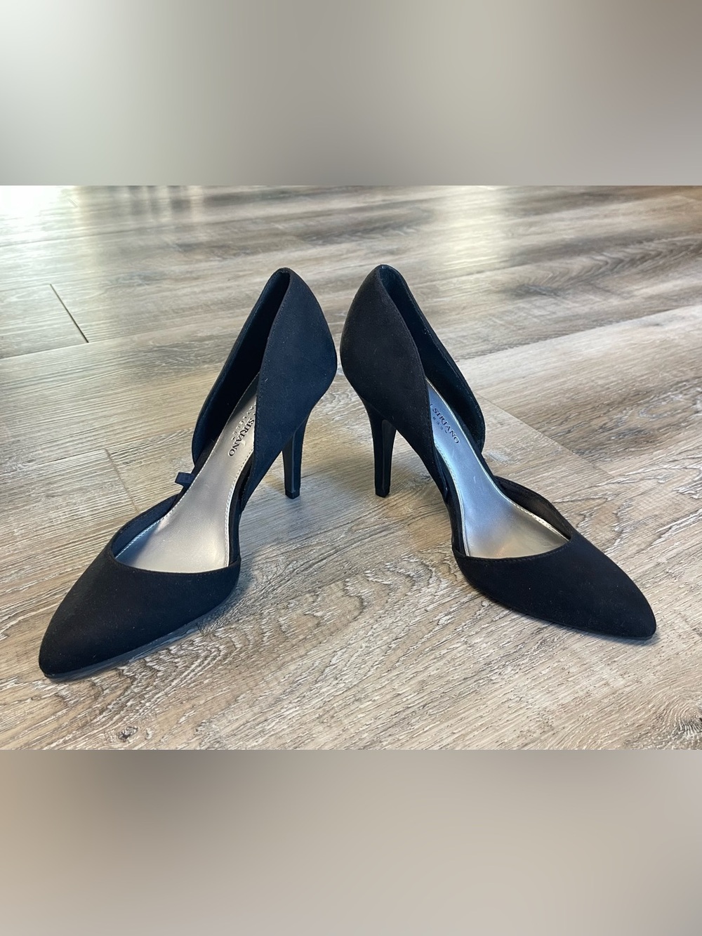 Christian Siriano Black Suede D'Orsay Pointed Toe Pumps